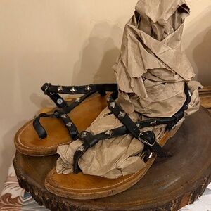 Studded Golden Goose Black Leather Sandals